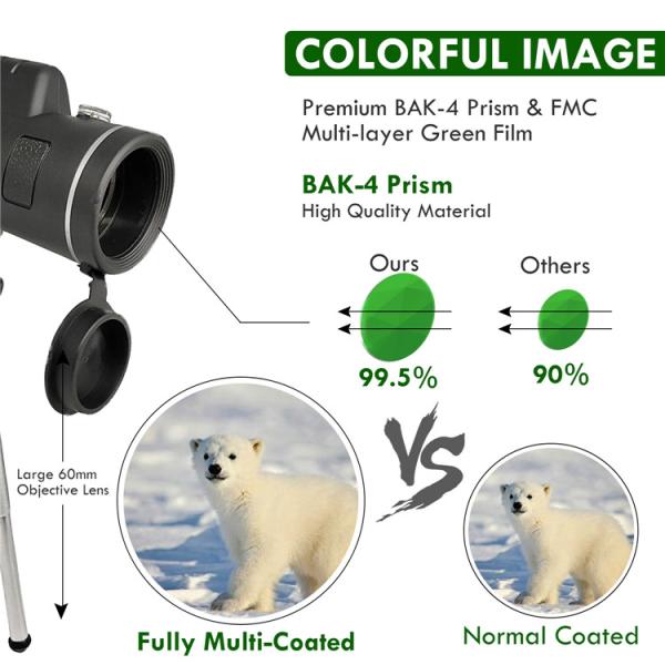 High Power 40x60 Phone Lens Telescope Monocular With Tripod Smartphone Clip