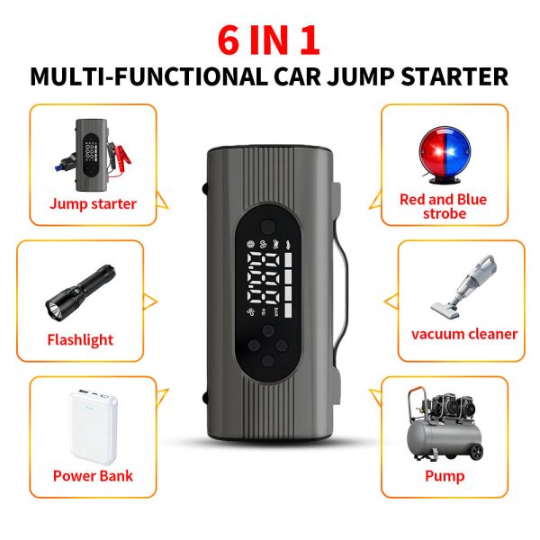 Compact Jump Starter With Tyre Inflator 12V Portable Car Battery Jump Starter Battery Powered Tire Inflator