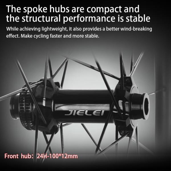 JIELEI High Quality 700c Carbon Fibre Bicycle Wheelset 46mm 24 Holes Four Claw Clincher Disc Brake Tubeless Road Bike Wheels