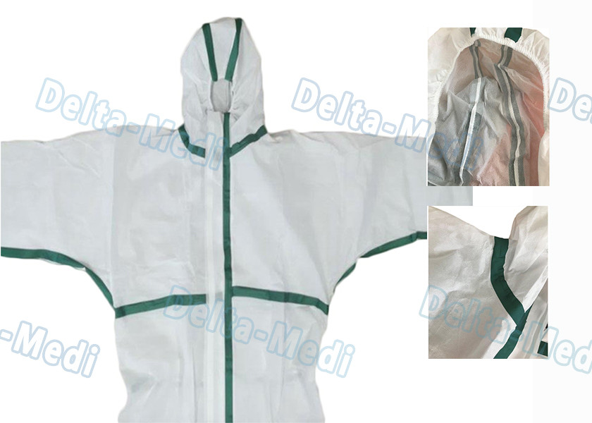 Safe Disposable Coverall Suit , SMS Disposable Blue Coveralls With Hood / Boots Integral