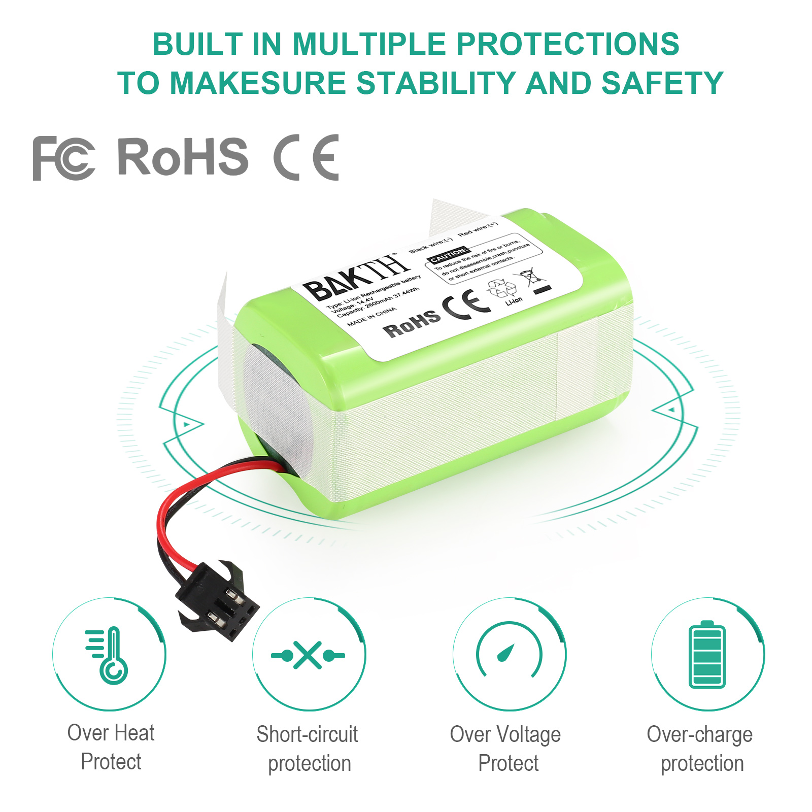 14.4V 2600mAh Lithium Ion Replacement Batteries Compatible for Robot Vacuum Cleaners
