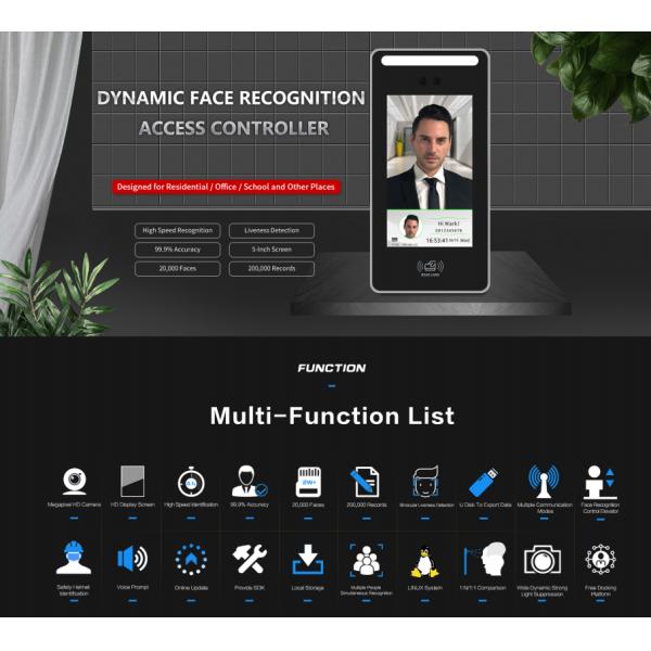 5 inch Dynamic Face Recognition Time Attendance Access Controller Linux 2024 new