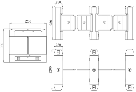 Arc Bevel Automatic Swing Gate Turnstile 1200*280*980mm For Enterprises