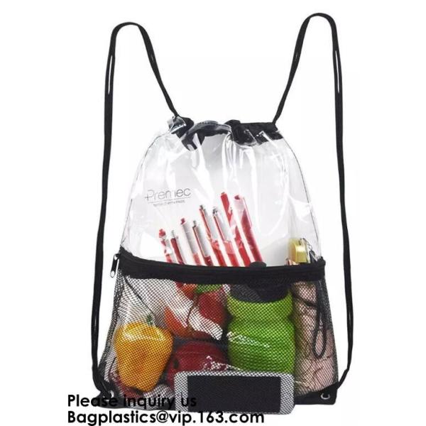 Transparent PVC Drawstring Bag With Colorful Rope,Clear PVC drawstring bag with gold string,Pvc Strips Printing Gift Pac
