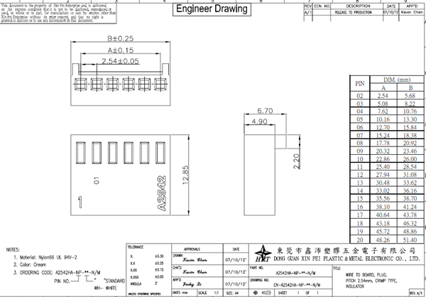 Brass terminals, mx 2759 Wire to Board Connector Crimp Terminal with 2.54mm Pitch tinned contact