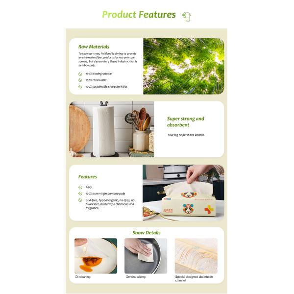 FSC Nontoxic Kitchen Tissue Paper Roll 2 Ply Disposable Durable