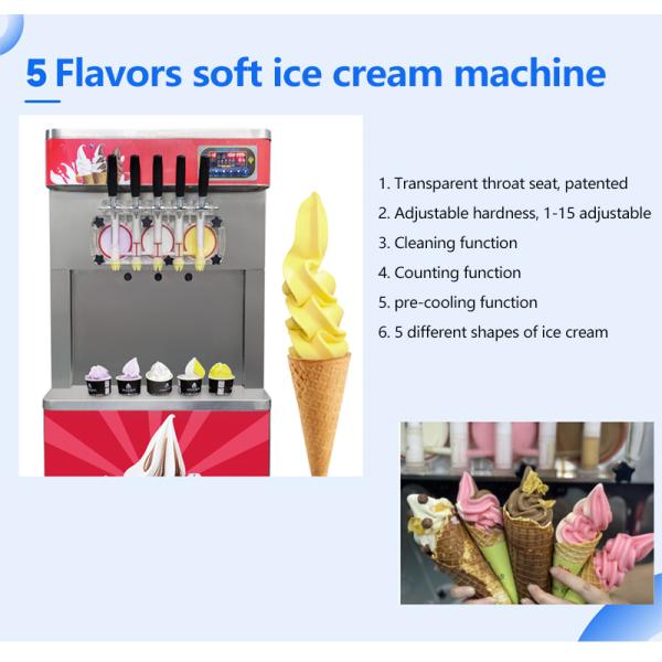 High Capacity Soft Serve Icecream Machine 5 Flavors Automatic Ice Cream Maker for Business Material Cylinder Capacity 7LX3 1.8LX3