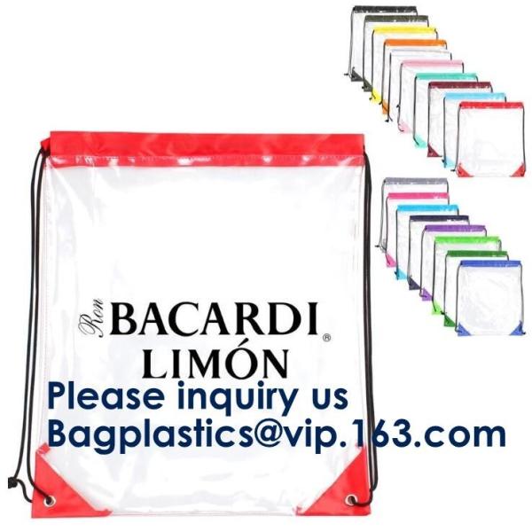 Transparent PVC Drawstring Bag With Colorful Rope,Clear PVC drawstring bag with gold string,Pvc Strips Printing Gift Pac