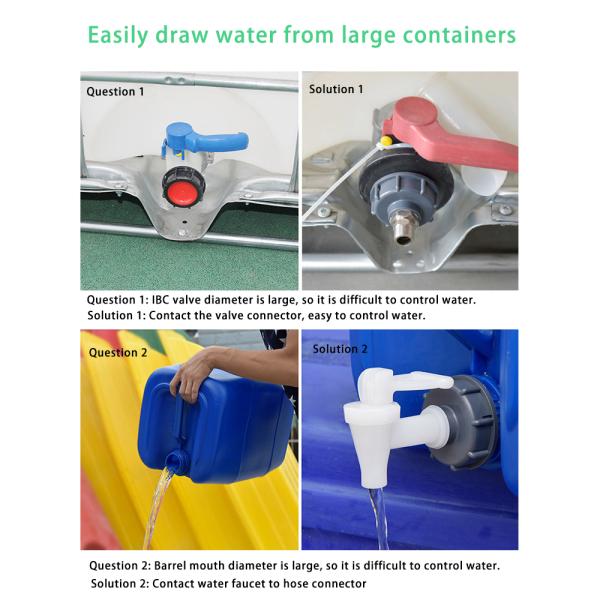 2" and 1.5" Adapters Pipes Fittings for Round Head Female Connection Connect IBC Tanks