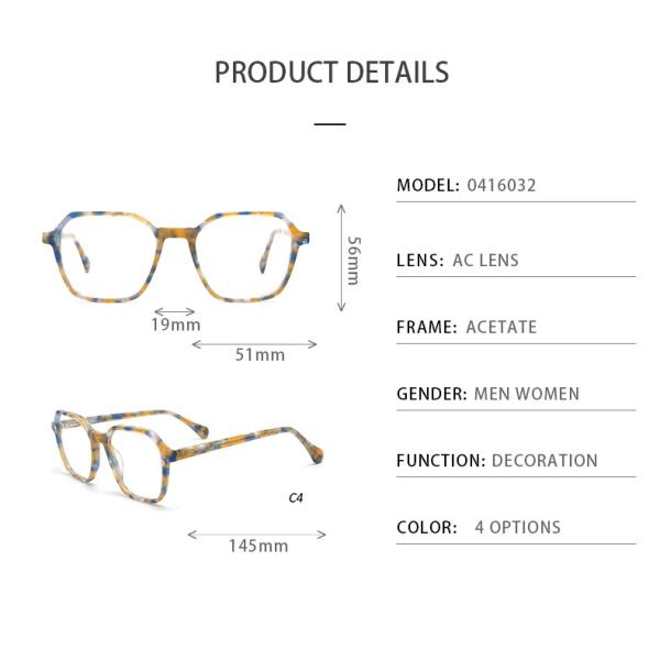 Polygon Ultra Light Acetate Frame Glasses Optical Prescription Durable