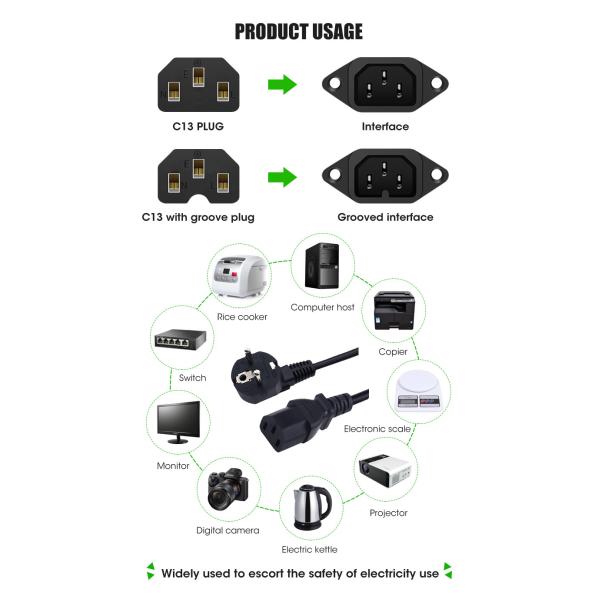 10A 125V Extension Power Cord UL Approval IEC C13 C14 Connector Cable