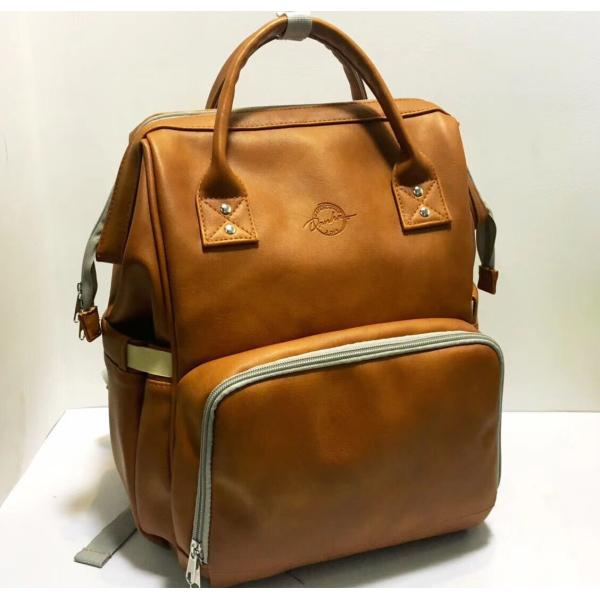 Brown PU Leather Baby Bag Backpack , Unisex Maternity Diaper Bags For Mom And Dad