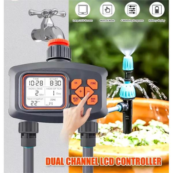 2 Way LCD Display Home Garden Irrigation Rainfall Timer Automatic Controller