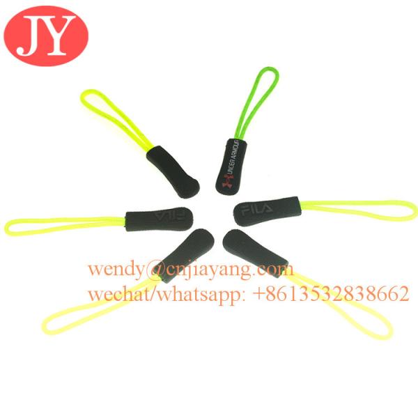Jiayang Aglet jIAYANG u shape soft string black with white logo print circle TPU string zipper puller