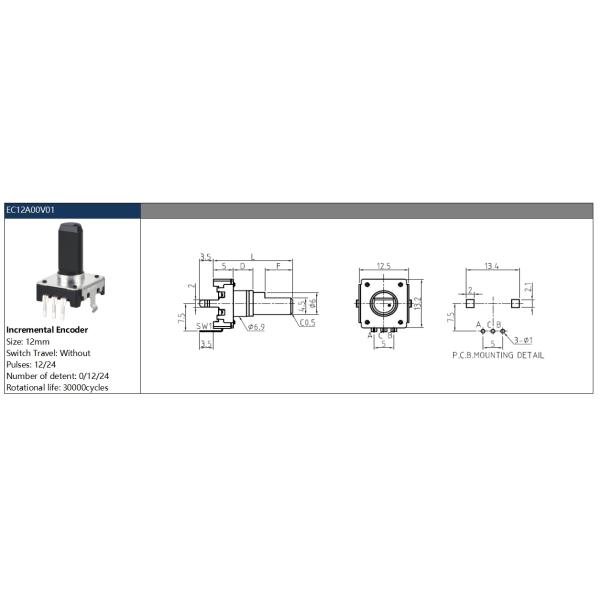 12mm Plastic Insulated Solid Rotary Shaft Encoder Without Switch For Small Appliances
