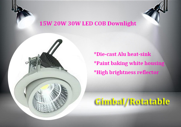 cool white 220v 25w gimbal led cob downlight recessed adjustable with 24deg 60deg