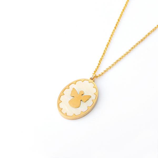 Stainless steel necklace, hanging tag pendant, women's pendant, inlaid with shell, drip glue, gold electroplating process