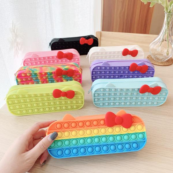 OEM/ODM Cute Cat Zipper Pencil Case 19*7*4.5cm Popper Toy Pencil Box with Bubble Design