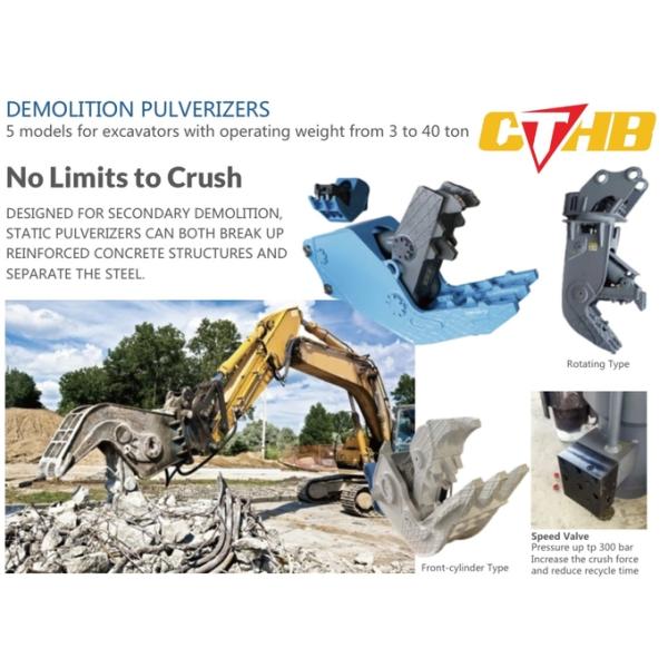 Concrete Pulverizer Yakai CTHB 306 Degree Rotating Hydraulic Pulverizer for 6-9ton Excavator Demolition Crusher