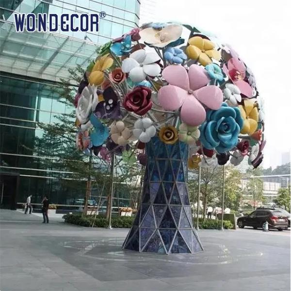 130cm Forged Metal Sculpture Stainless Steel Flower Tree Sculpture