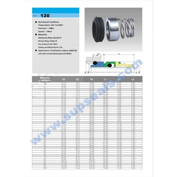 120 Lowara Mechanical Seal Single Spring Seal Silicon Carbide Rotary Ring