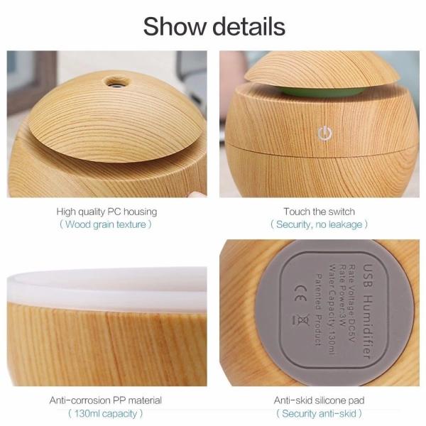 Wood Grain USB Air Humidifier Aroma Diffuser LED Night Light Electric Essential Oil Diffuser