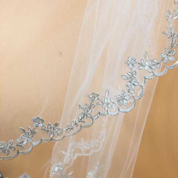 36" Embroidery Sliver Cord lace Ivory/White Bridal Veil Wedding Accessories