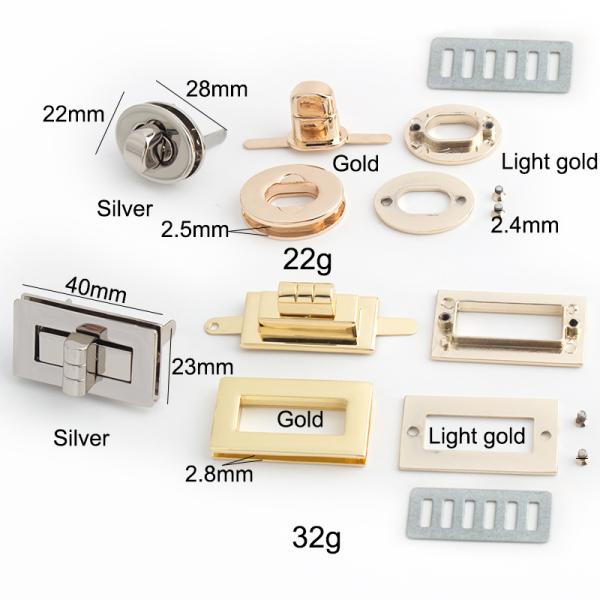 Light Gold Handbag Lock Hardware Fadeless Clasps And Closures ISO9001