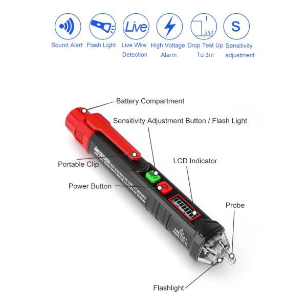 HT100 Non Contact Electrical Voltage Tester Pen With LCD Screen Indicator