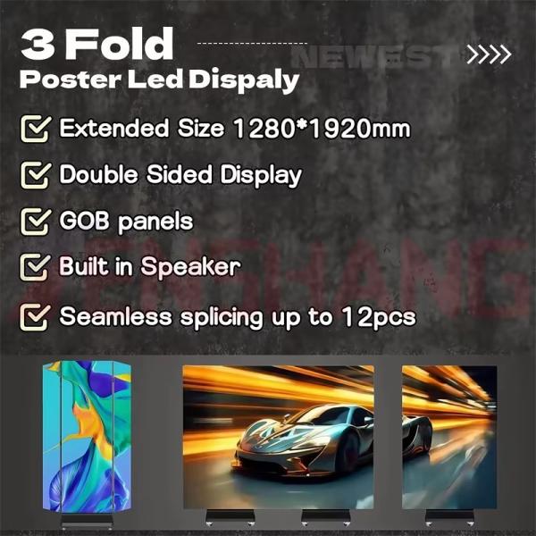 P2.5 Tri-fold LED Poster Display Screen Floor Stand LED Electronic Advertising Three-fold Poster screen