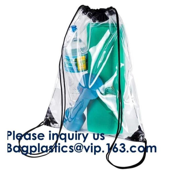 Transparent PVC Drawstring Bag With Colorful Rope,Clear PVC drawstring bag with gold string,Pvc Strips Printing Gift Pac