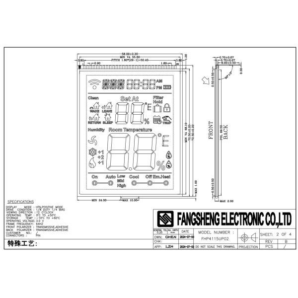 Transparent HTN LCD Panel Monochrome Segment LCD Display Panel For Thermostat