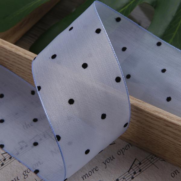 25mm-50mm Organza Ribbon With Dot Pattern Printed Polyester Organza Ribbon OEM Eco Friendly