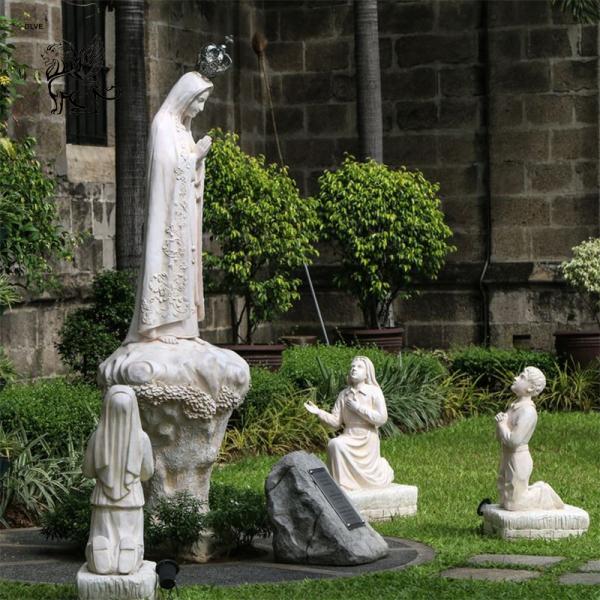 Our Lady of Fatima Statue Marble Virgin Mary Statues Kneeling Praying Life Size Saints Children Church Catholic Religious