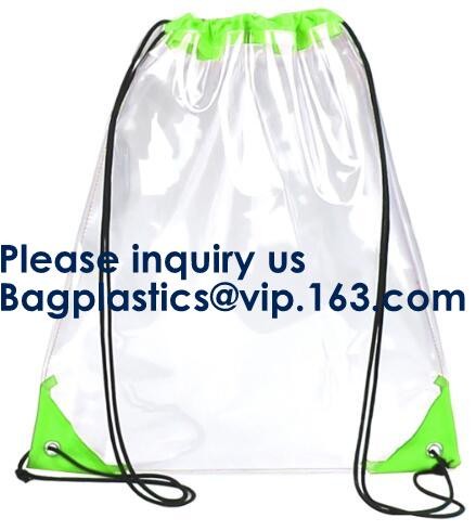 Transparent PVC Drawstring Bag With Colorful Rope,Clear PVC drawstring bag with gold string,Pvc Strips Printing Gift Pac