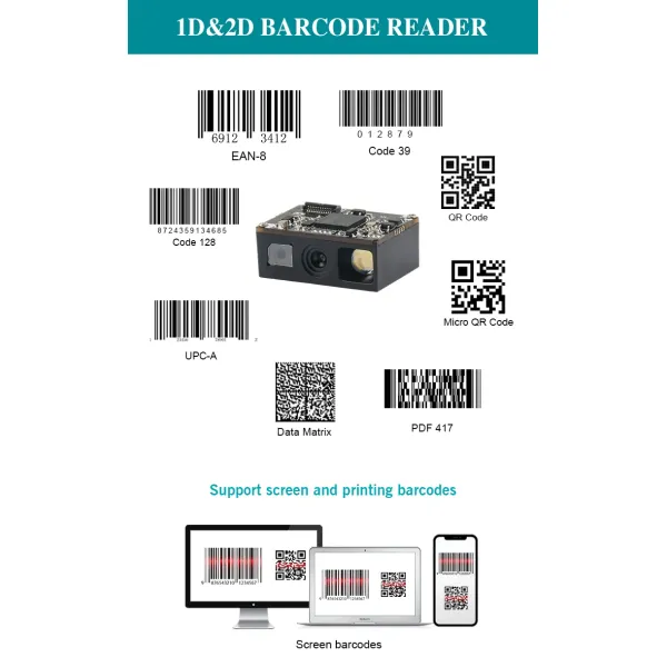 Cost-Effective Embedded 2D CMOS Barcode Scan Engine with 65cm/S Scan Speed and 3mil/0.076mm Reading Precision