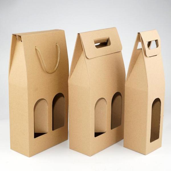 Recycle Corrugated Cardboard Wine Box / 2 Bottle Wine Box Cardboard with Handle