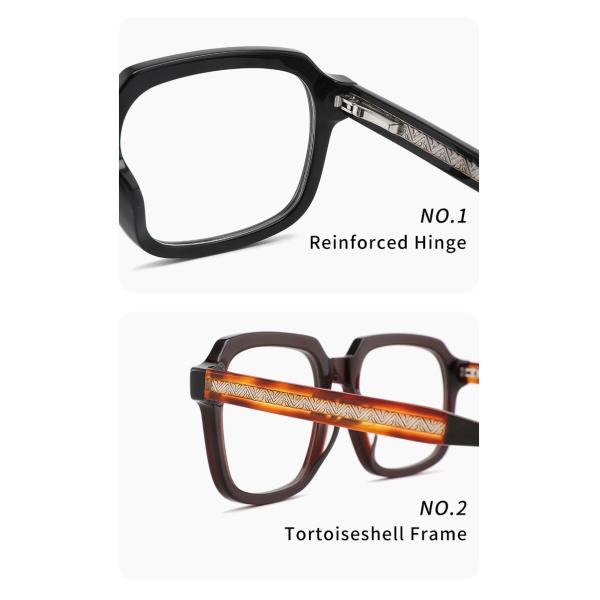 Men'S Acetate Frame Glasses Retro Square Patterned Temples 52mm