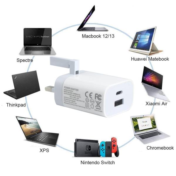 UK 2P PD  Charger with USB - C and USB-A 20W 