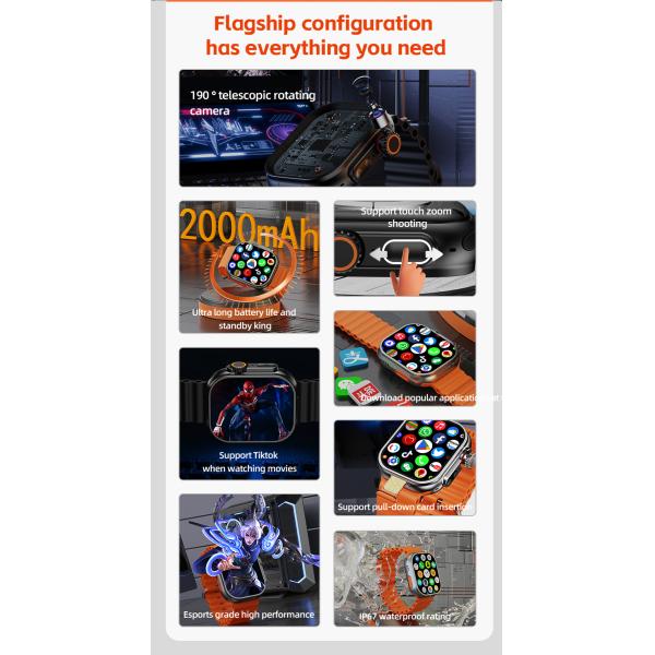 CD12 Touch Encoder Smartwatch 2.26 inch Amoled Smart Watch 180° Rotary Camera 2080Mah Battery GPS WIFI Global Call