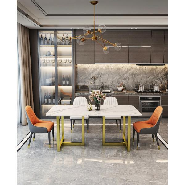 1.6 Meter Length Marble Apartment Dining Tables With Stainless Steel Leg