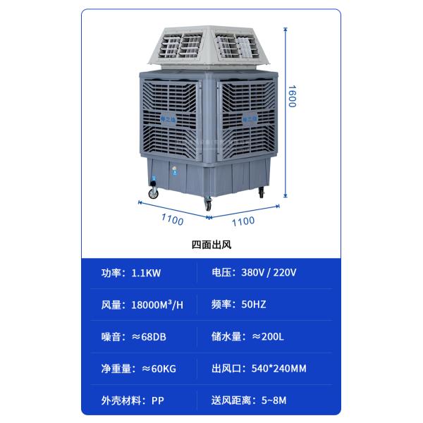 Portable Water Evaporative Air Cooler 1.1KW 200L PP 220V/380V