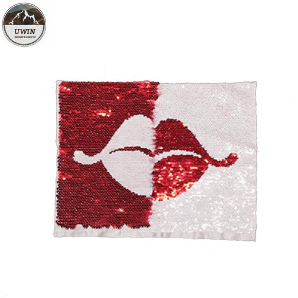 White / Red Reverse Sequin Lip Patch , Double Sided Sequin Sew On Patches