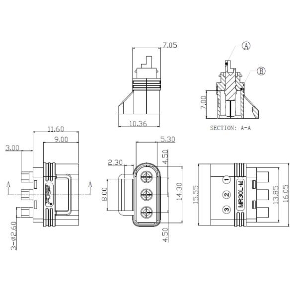 MR30L Battery Plug Adapter 3 Pin MR30L For DC Motor