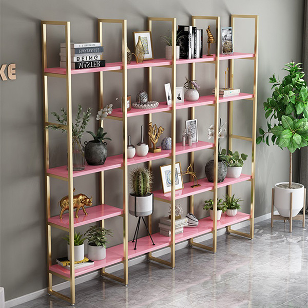 Nordic Height 1800mm Length 2500mm Iron And Wood Shelves For Nail Shop