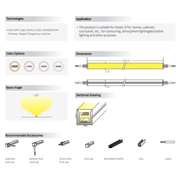 1516 Silicone Flex LED Light Bar For Saunas 2835 2300K / 2700K / 3000K / 4000K 24V