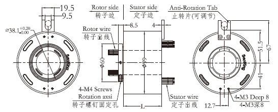1200RPM Pneumatic Through Bore Slip Ring Hollow Shaft 38.1mm Medium Size