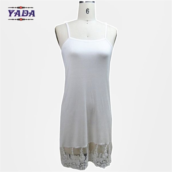 Fashion casual spaghetti strap girls lace slip mature women 100% cotton white dress in cheap price