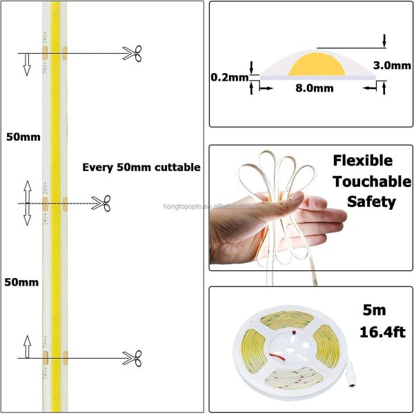 Lighting and Circuitry Design COB Led Strip Light 5m per Roll 12v 24v 480Leds 3 90Ra