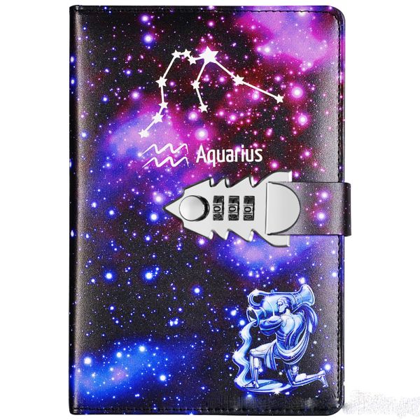2022 Leather Lock Catch Journal Writing Schedule Notebook For Students 12 Constellation